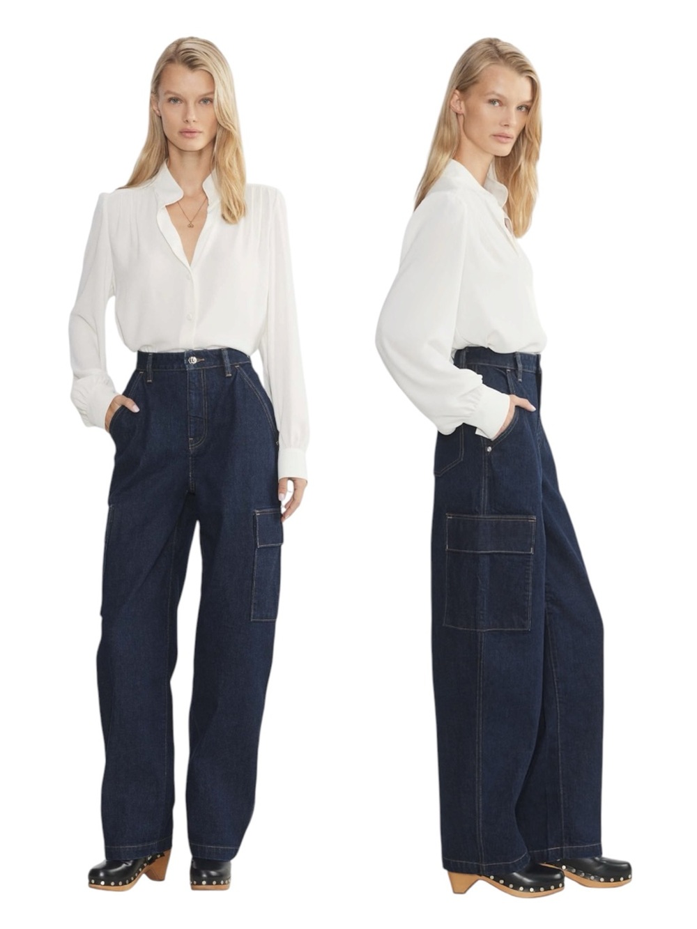 NWT Aritzia Wilfred Strut Wide Cargo Jean in No Stress Dark Blue Size 25 - Picture 2 of 10